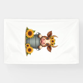 Lona Girasol Vintage Vaca Highland en Cubo Floral Fa