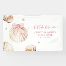 Girl Pink Bow Shell Baby Shower Large Banner