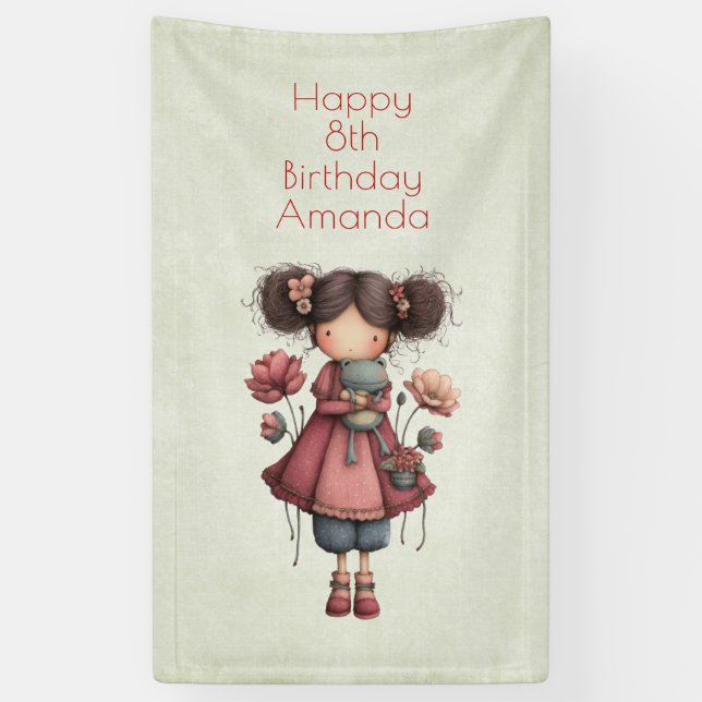 Lona Girl with A Frog Doll Cute Whimsical Birthday (Vertical)