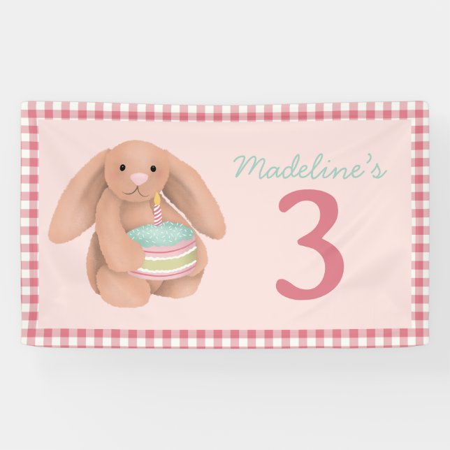 Lona Girls Pink Woodland Bunny Birthday Sign (Horizontal)