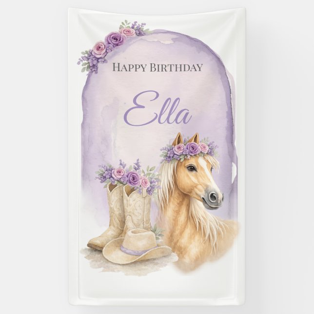 Lona Girls Purple Floral Horse Birthday (Vertical)