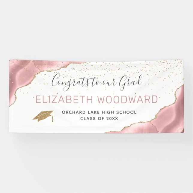 Lona Girly Blush Pink Agate Gold Glitter Graduation (Horizontal)