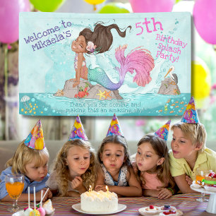 Lona Girly Brunette Tan Turquoise Pink Mermaid Cumpleañ