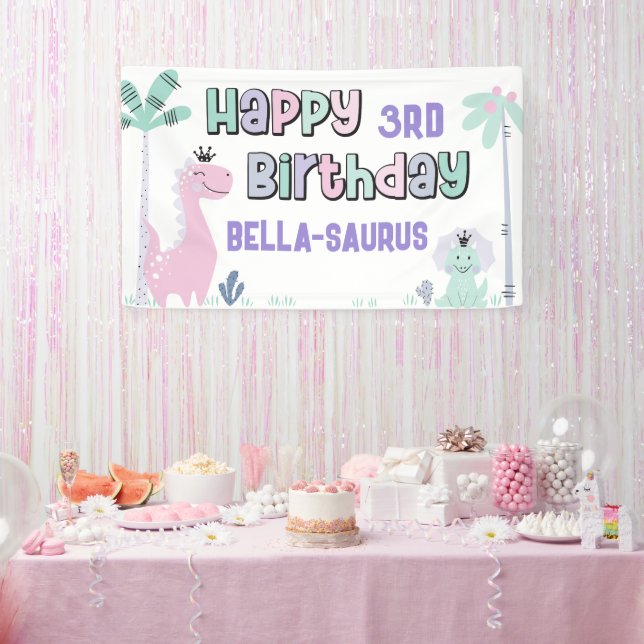 Lona Girly Dinosaur A-Roar-able Cualquier Edad Feliz Cu (Fiesta)