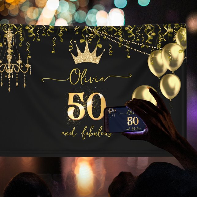 Lona Glam 50 y Fabuloso Cumpleaños Dorado Negro (Subido por el creador)