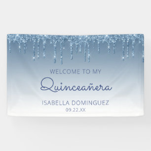 Lona Glam Azul Brillo Goteo Quinceañera