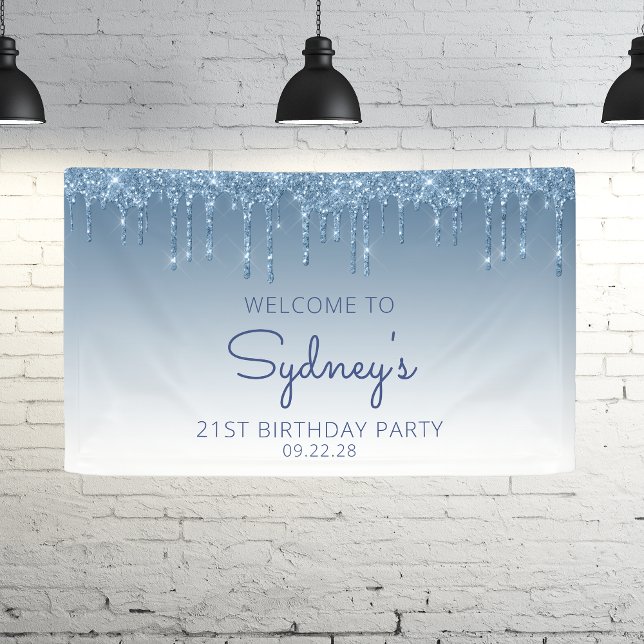 Lona Glam Blue Purpurina Drip 21ª Fiesta de cumpleaños (Subido por el creador)