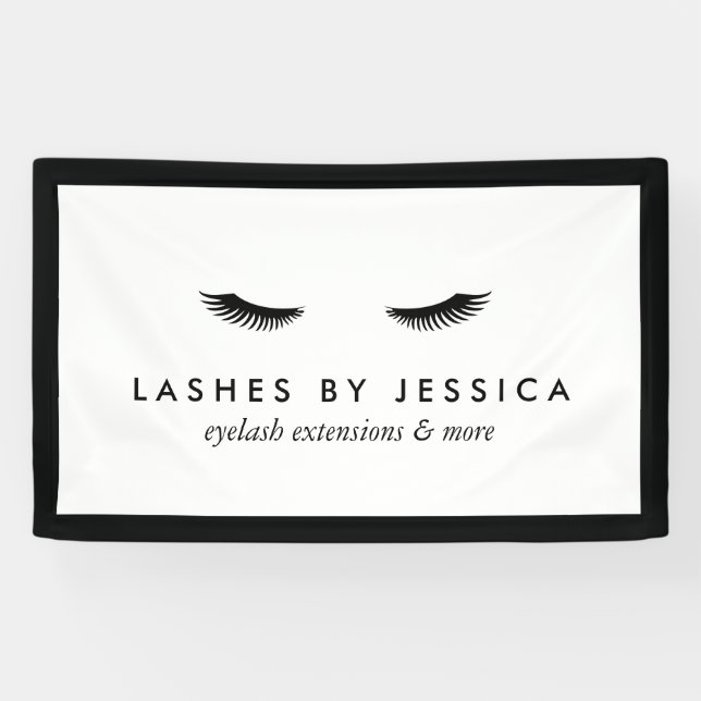 Lona Glam Eyelashes Banner clásico negro y blanco (Horizontal)