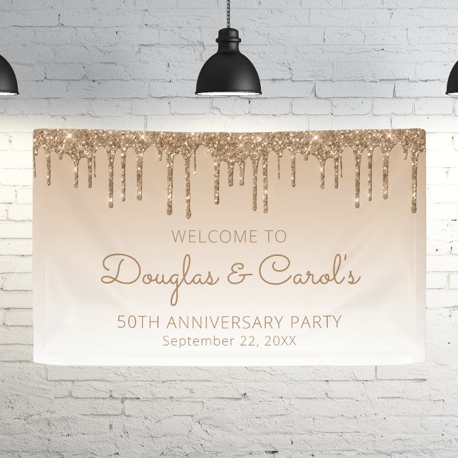 Lona Glam Gold Glitter Drip 50th Anniversary Party (Subido por el creador)