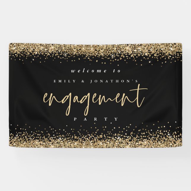 Lona Glam Gold Purpurina Black Welcome Engagement Party (Horizontal)