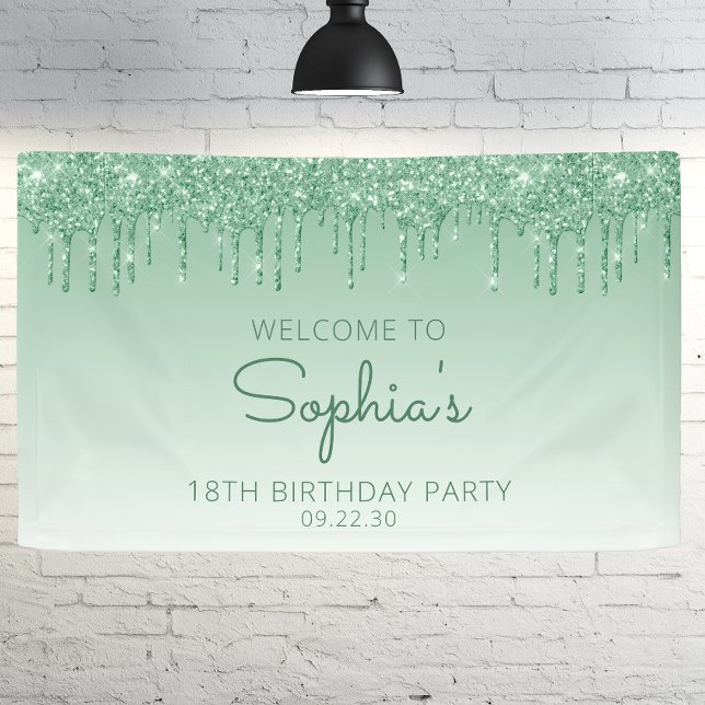 Lona Glam Green Purpurina Drip 18th Birthday Party (Subido por el creador)