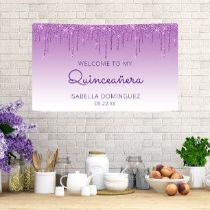 Lona Glam Purpura Brillo Goteo Quinceañera