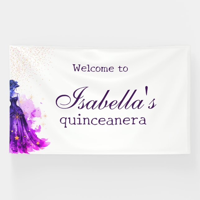 Lona Glam Quince purpurina vestido púrpura Rótulo acríl (Horizontal)