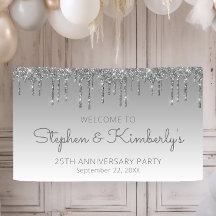 Glam Silver Glitter Drip Fiesta de Aniversario 25
