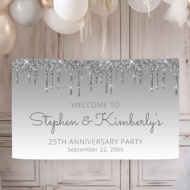 Lona Glam Silver Glitter Drip Fiesta de Aniversario 25 (Subido por el creador)