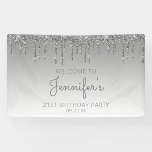 Lona Glam Silver Purpurina Drip 21ª Fiesta de cumpleaño
