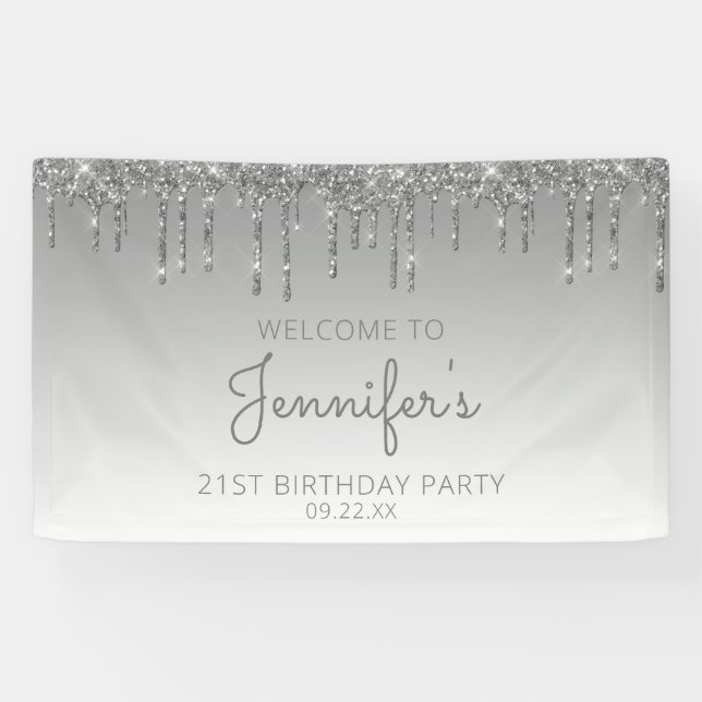 Lona Glam Silver Purpurina Drip 21ª Fiesta de cumpleaño (Horizontal)