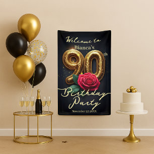 Lona Glamoroso Red Rose Golden Birthday 90th Welcome