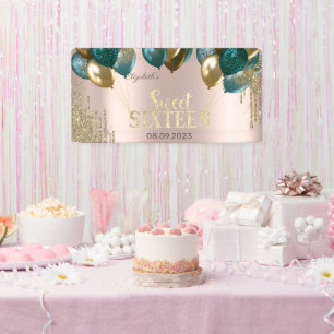 Lona Glitter Dorado Gotea Globos Rosa Dorado Dulces 16