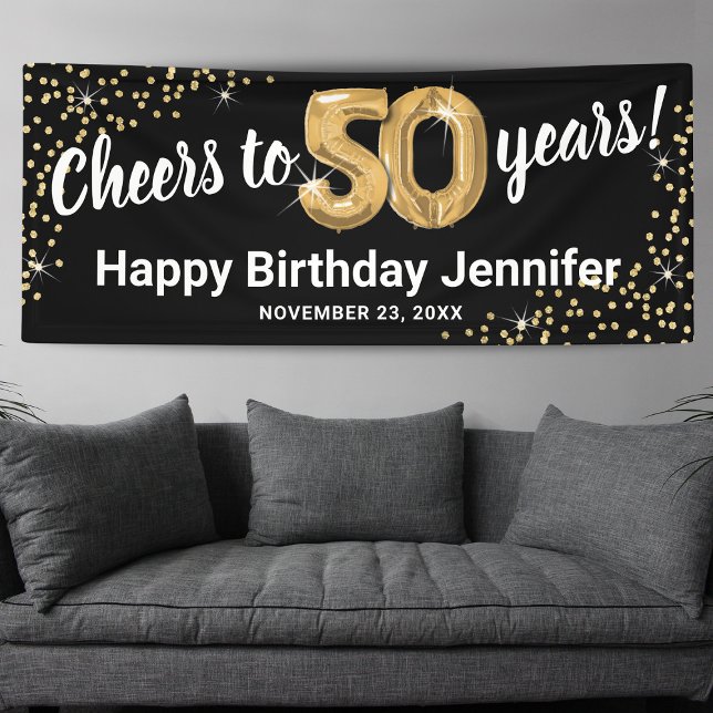 Lona Glitter Oro Negro Cumpleaños 50 (Subido por el creador)