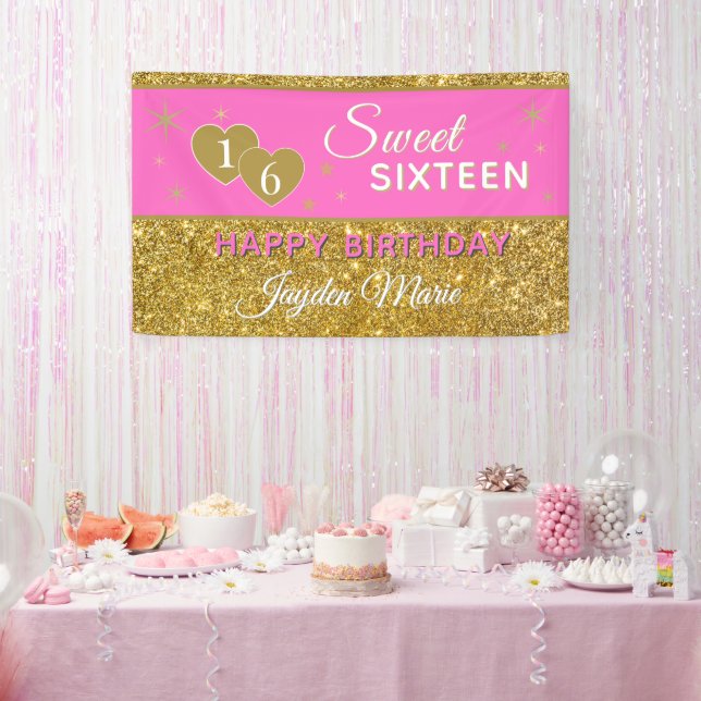Lona ¡Glitz!! Banner de cumpleaños personalizado Sweet  (Fiesta)