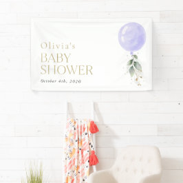 Lona Globo morado, eucalipto, bienvenida Baby Shower