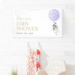 Lona Globo morado, eucalipto, bienvenida Baby Shower