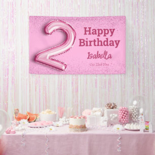 Lona Globo rosa con purpurina adorable nº2 cumpleaños n