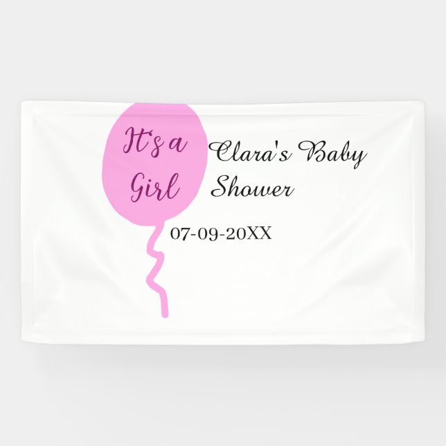 Lona Globo rosa es una ducha de bebé chica añadir fecha (Horizontal)