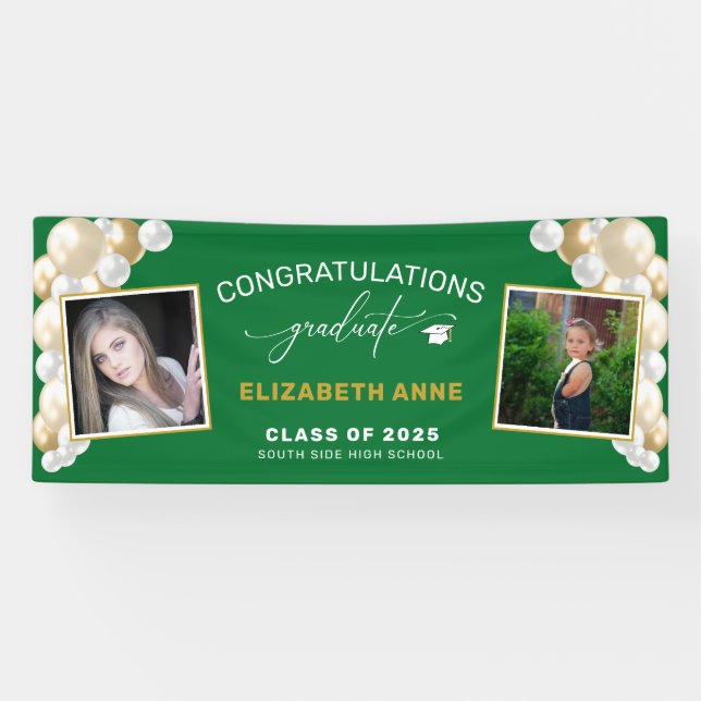 Lona Globos 2 Fotos Felicitaciones verdes Graduado (Horizontal)