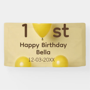 Lona Globos amarillos cumpleaños 1er nombre fecha texto