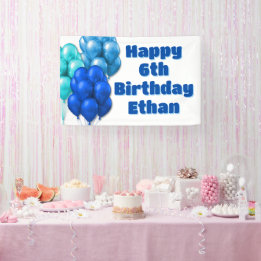 Lona Globos Azules Cumpleaños Feliz Fiesta de Niños