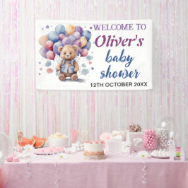 Lona globos azules osito de peluche bebé ducha