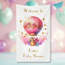 Lona Globos de aire caliente rosados y dorados Baby Sho