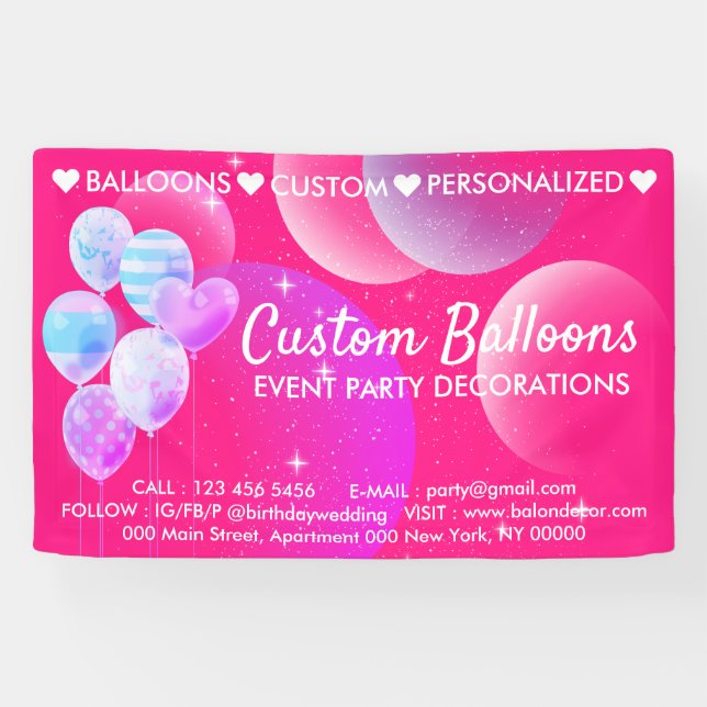 Lona Globos de Bodas de inicio de Pink Event Planner (Horizontal)