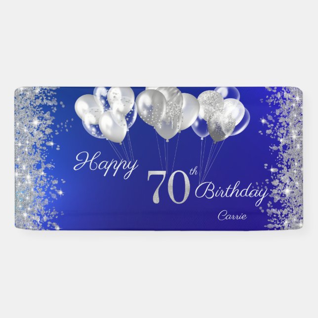 Lona Globos de Confeti con Brillo Azul Marino Cumpleaño (Horizontal)