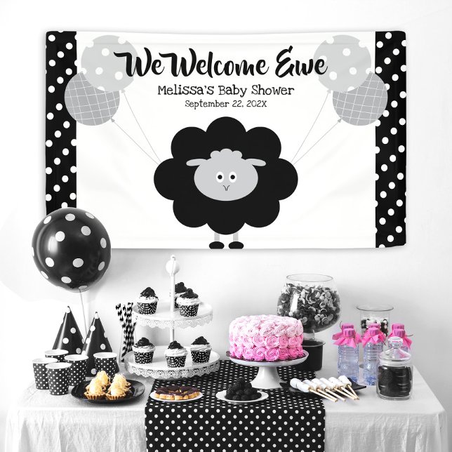 Lona Globos de cordero blanco negro adorables Baby Show (Subido por el creador)