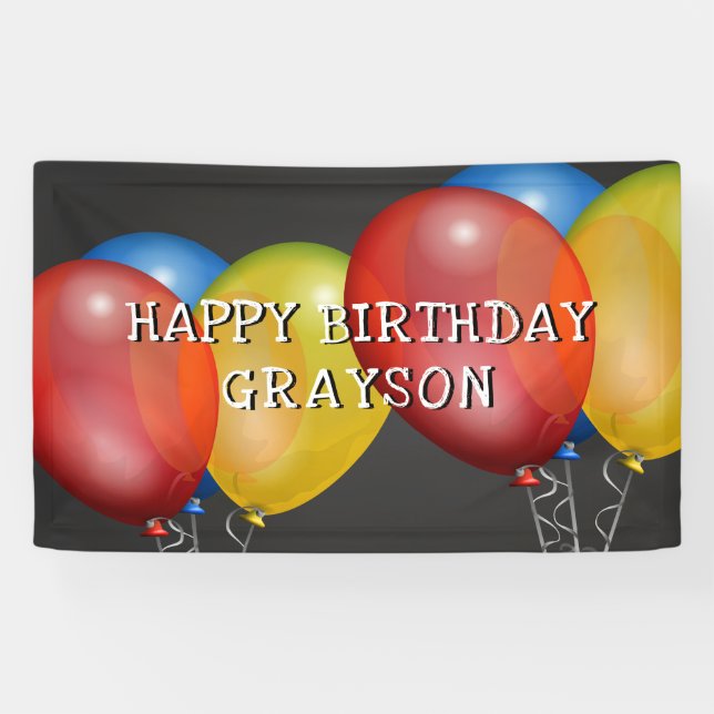 Lona Globos de cumpleaños retro felices en Chalkboard (Horizontal)
