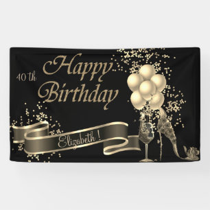Lona Globos de Oro Negro Moderno, Vidrio, Tacón