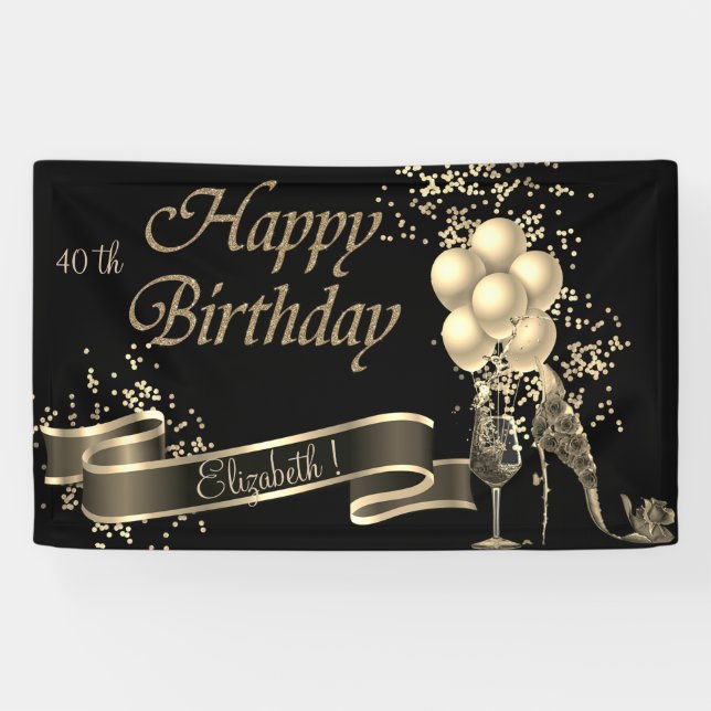 Lona Globos de Oro Negro Moderno, Vidrio, Tacón (Horizontal)