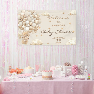 Lona Globos de Oso Bienvenida Moderna para Baby Shower