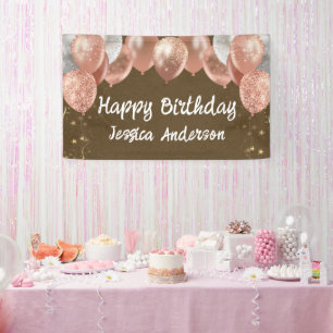 Lona Globos de papel kraft plateado rosa cumpleaños adu