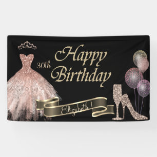 Lona Globos, Diamantes Vidrio, Tacón, Vestido, Negro
