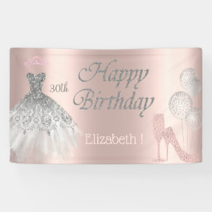 Lona Globos, Diamantes Vidrio, Tacón, Vestido, Rosa Dor