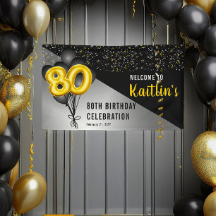 Lona Globos Elegante Negro   Fiesta de los 80 Años de O