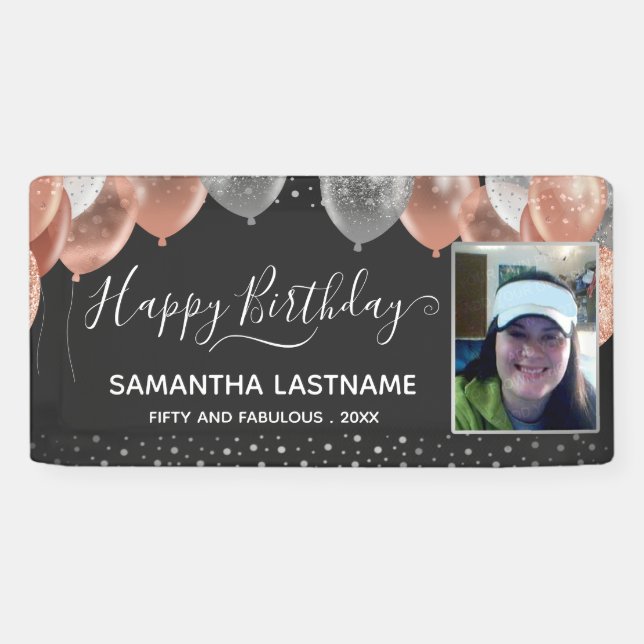 Lona Globos rosados y plateados Presupuesto del partido (Horizontal)