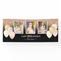 Globos rosas tres fotos 30 cumpleaños negro