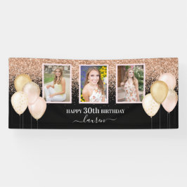 Lona Globos rosas tres fotos 30 cumpleaños negro