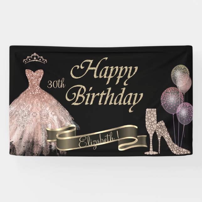 Lona Globos, vidrio de diamantes, talón, vestido, negro (Horizontal)