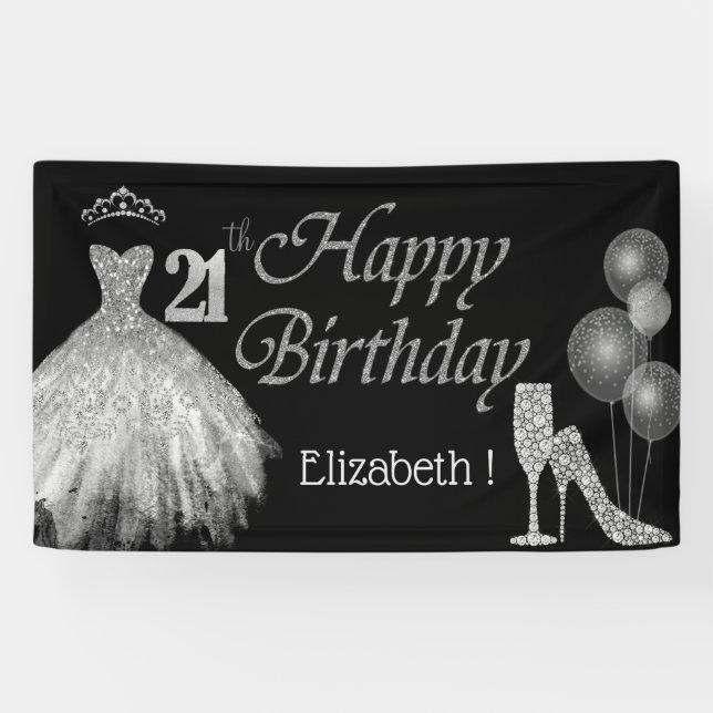 Lona Globos, Vidrio, Tacón, Vestido, Negro (Horizontal)